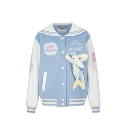 13DE MARZO Doozoo Mermaid Baseball Jacket Blue