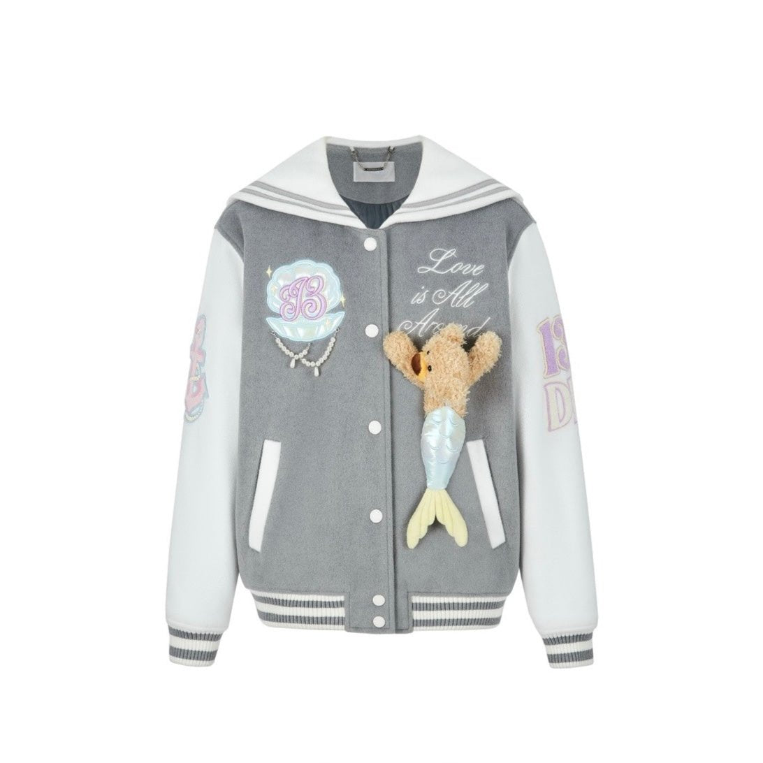 13DE MARZO Doozoo Mermaid Baseball Jacket Grey