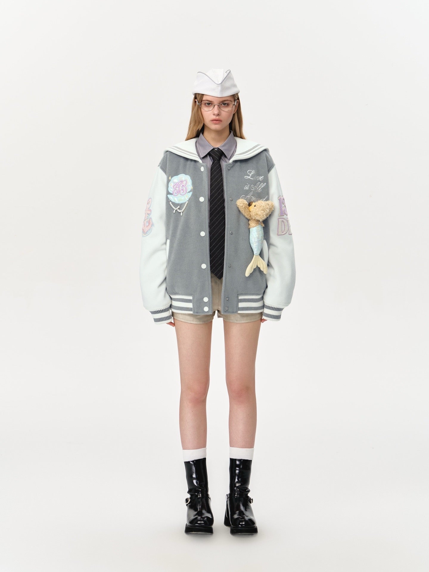 13DE MARZO Doozoo Mermaid Baseball Jacket Grey