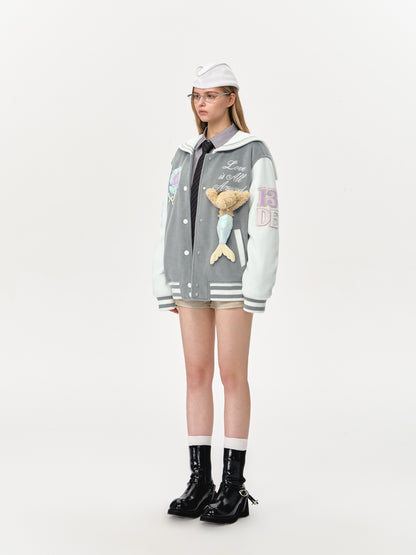 13DE MARZO Doozoo Mermaid Baseball Jacket Grey