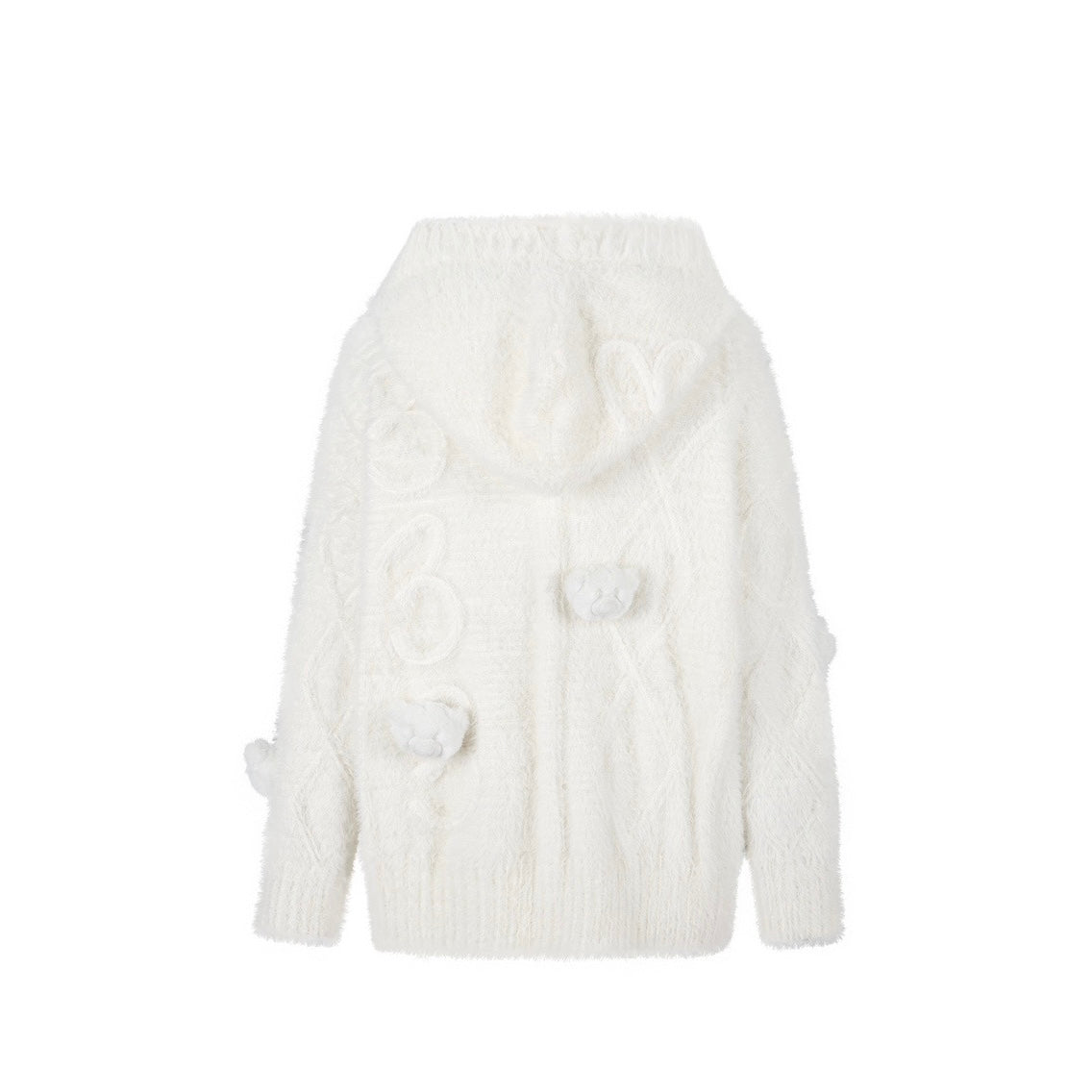 13DE MARZO Fuzzy Weave Knit Cardigan White