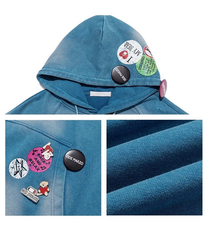 13DE MARZO Badge Retro Hoodie Blue