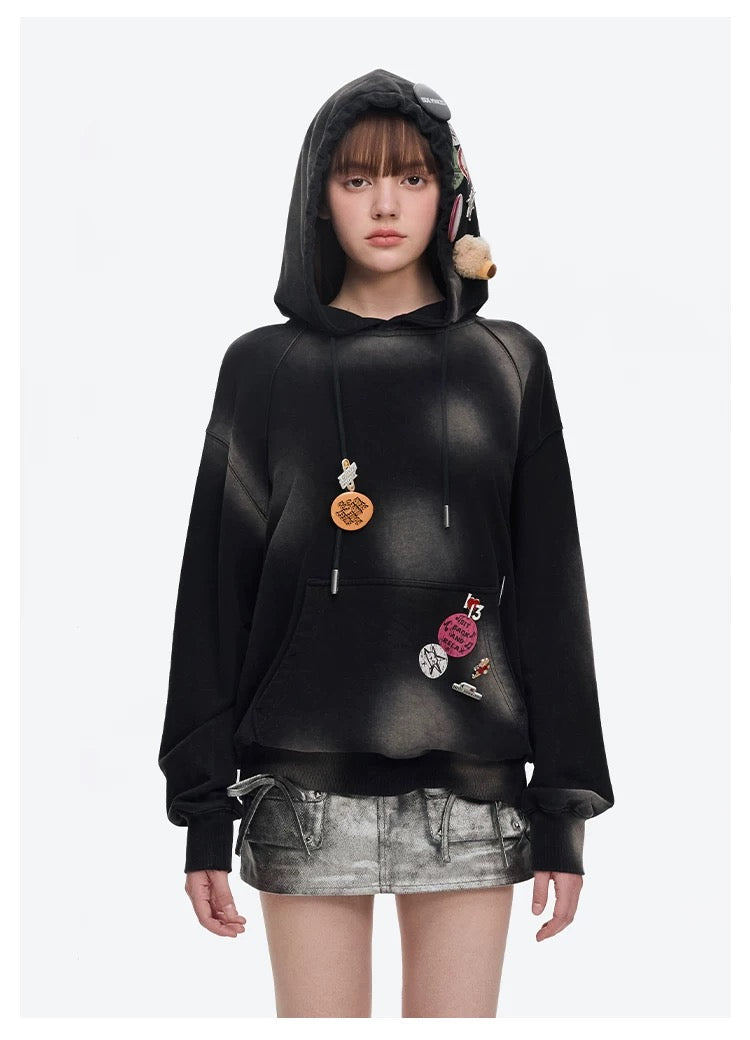 13DE MARZO Badge Retro Hoodie Black