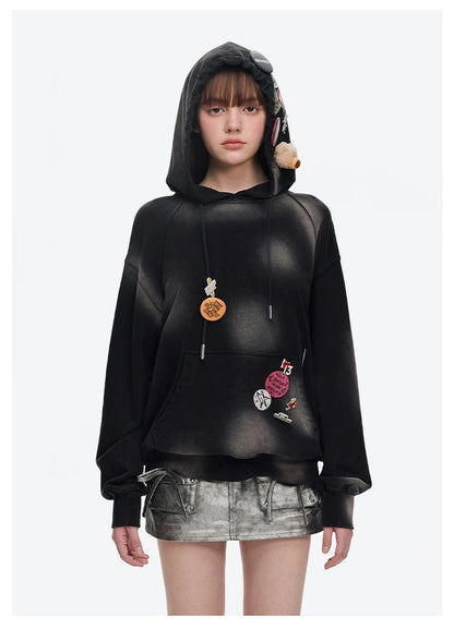 13DE MARZO Badge Retro Hoodie Black