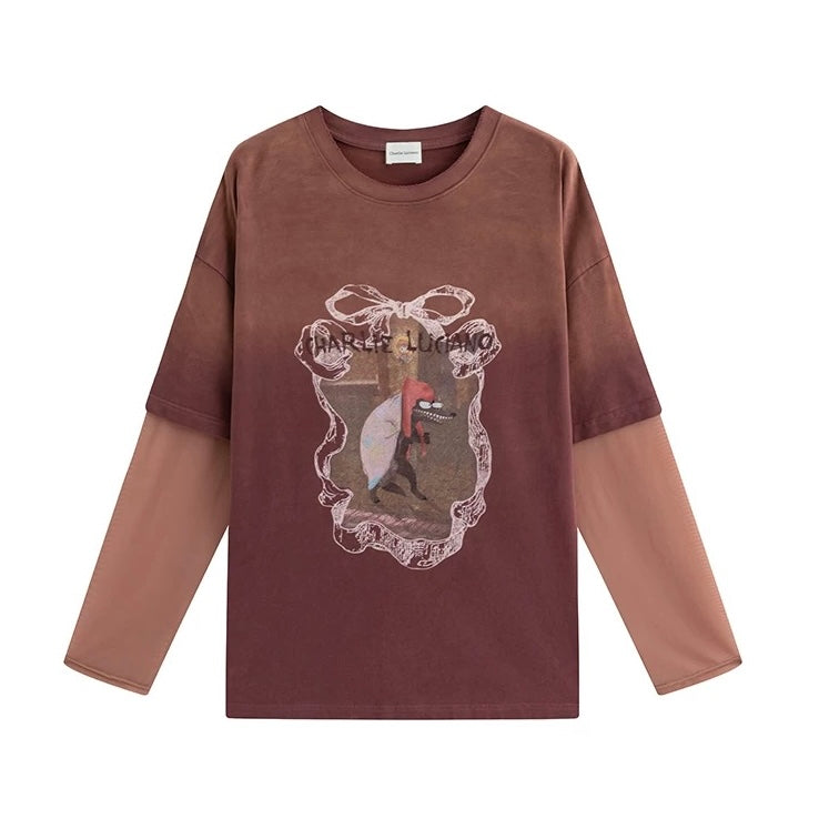 Charlie Luciano Wolf Grandma Faux Two-Piece Long-Sleeve Top