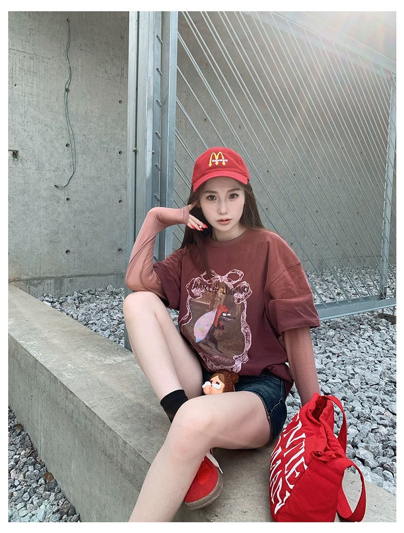 Charlie Luciano Wolf Grandma Faux Two-Piece Long-Sleeve Top