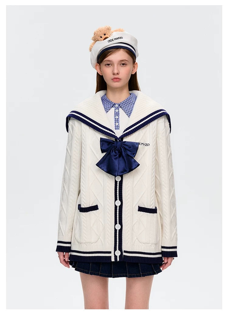 13DE MARZO Sailor Knitted Cardigan White