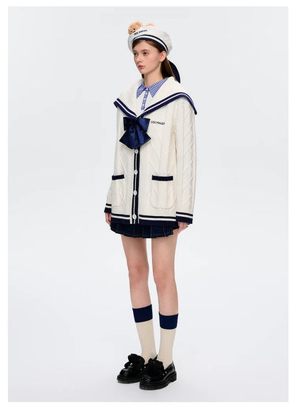 13DE MARZO Sailor Knitted Cardigan White