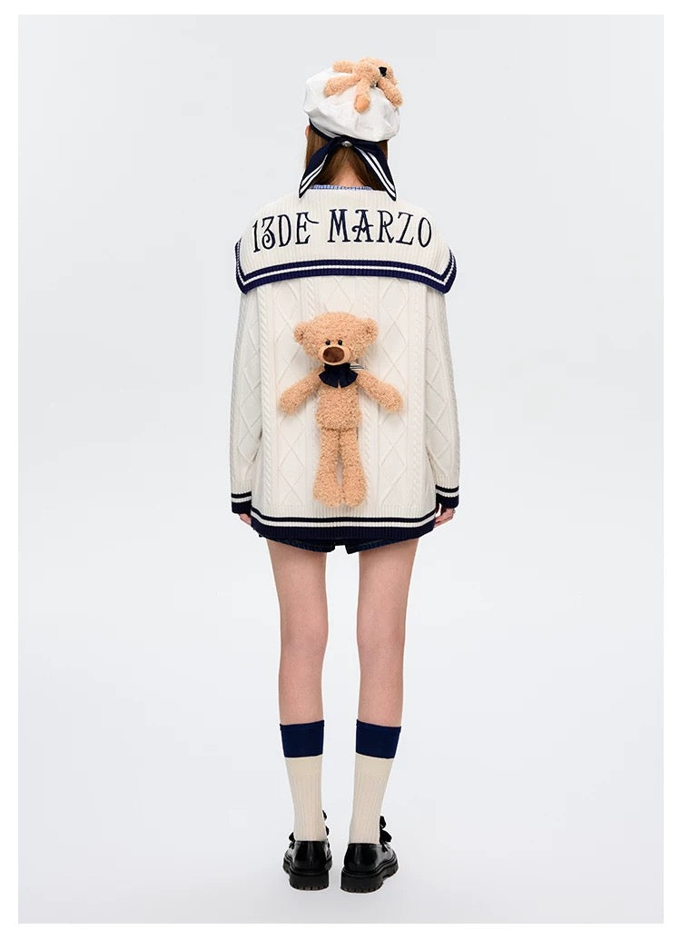 13DE MARZO Sailor Knitted Cardigan White