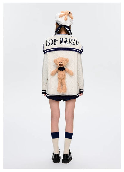 13DE MARZO Sailor Knitted Cardigan White