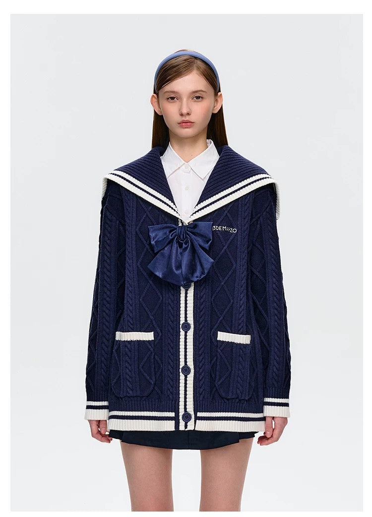 13DE MARZO Sailor Knitted Cardigan Navy Blue