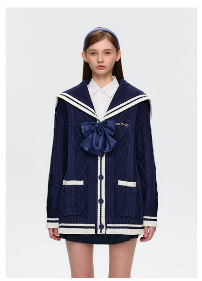 13DE MARZO Sailor Knitted Cardigan Navy Blue