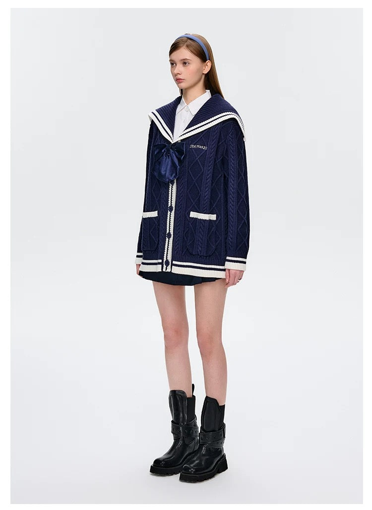 13DE MARZO Sailor Knitted Cardigan Navy Blue