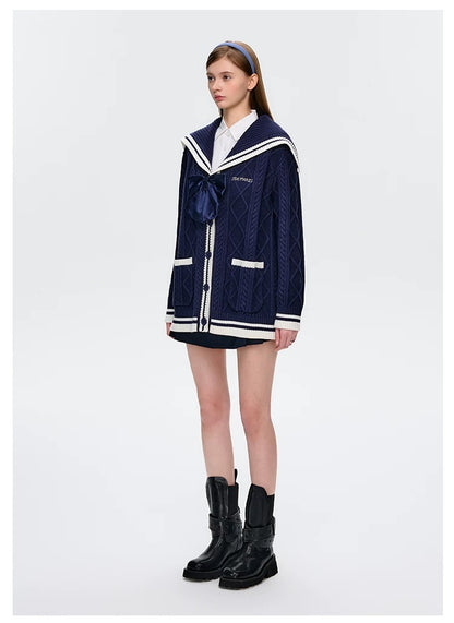 13DE MARZO Sailor Knitted Cardigan Navy Blue