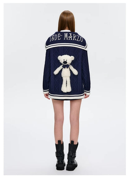 13DE MARZO Sailor Knitted Cardigan Navy Blue