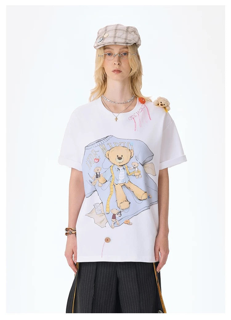 13DE MARZO Tailor Bear Printing T-shirt White