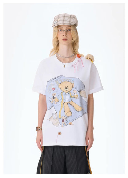 13DE MARZO Tailor Bear Printing T-shirt White