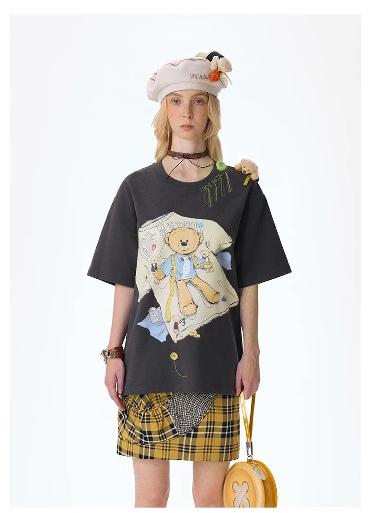 13DE MARZO Tailor Bear Printing T-shirt Dark Grey