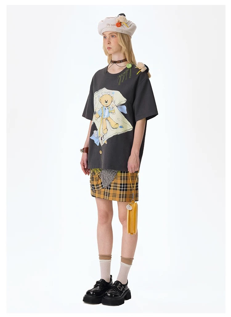 13DE MARZO Tailor Bear Printing T-shirt Dark Grey