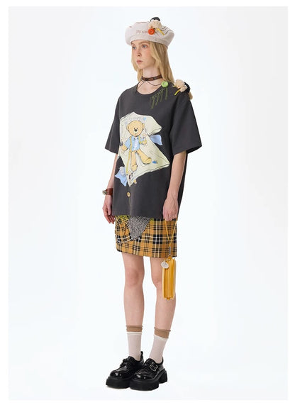 13DE MARZO Tailor Bear Printing T-shirt Dark Grey