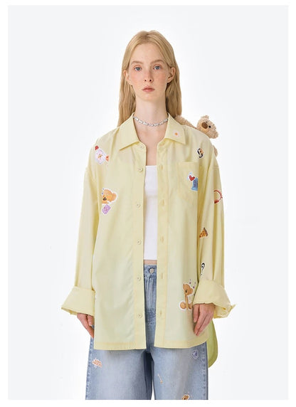 13DE MARZO Bear Stickers Shirt Yellow