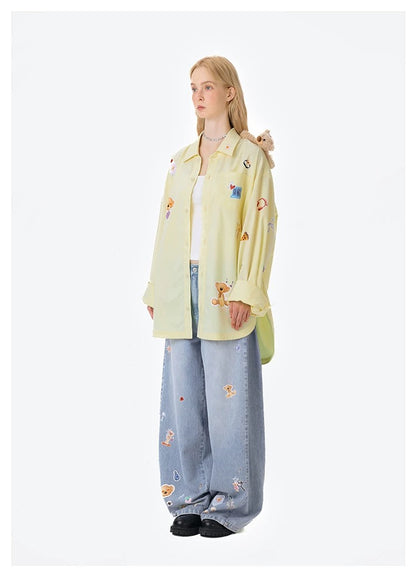 13DE MARZO Bear Stickers Shirt Yellow