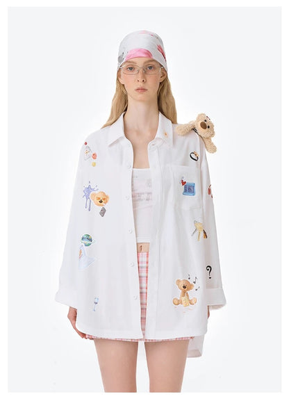13DE MARZO Bear Stickers Shirt White