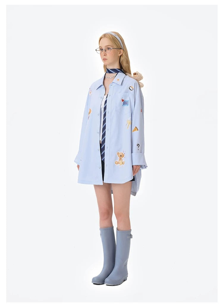 13DE MARZO Bear Stickers Shirt Blue