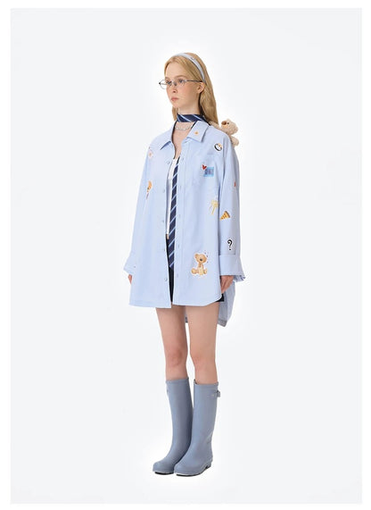 13DE MARZO Bear Stickers Shirt Blue