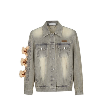 13DE MARZO Bear Queue Vintage Denim Jacket Grey