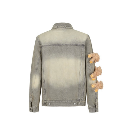 13DE MARZO Bear Queue Vintage Denim Jacket Grey