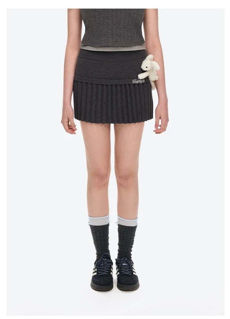 13DE MARZO Doozoo Knitted Pleated Skirt Dark Grey