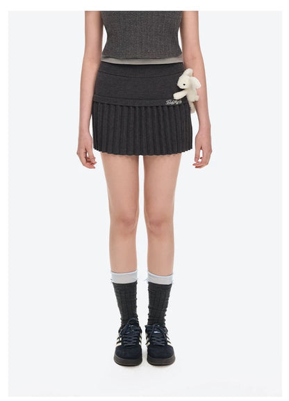 13DE MARZO Doozoo Knitted Pleated Skirt Dark Grey