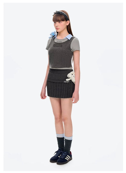 13DE MARZO Doozoo Knitted Pleated Skirt Dark Grey