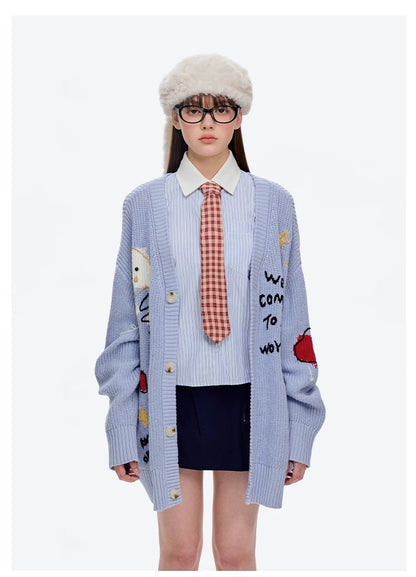 13DE MARZO Doozoo Doodles Cardigan Blue