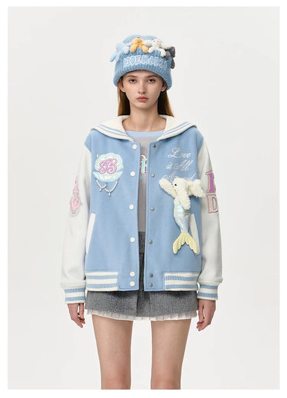 13DE MARZO Doozoo Mermaid Baseball Jacket Blue