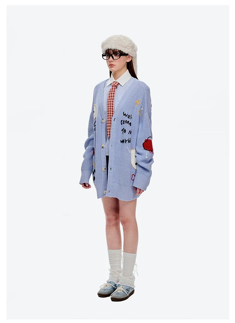 13DE MARZO Doozoo Doodles Cardigan Blue