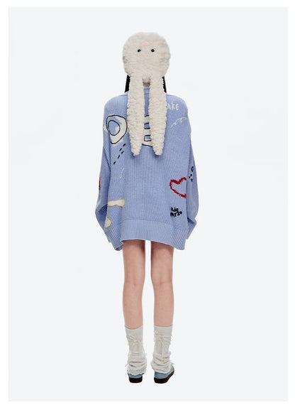 13DE MARZO Doozoo Doodles Cardigan Blue