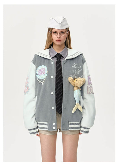 13DE MARZO Doozoo Mermaid Baseball Jacket Grey