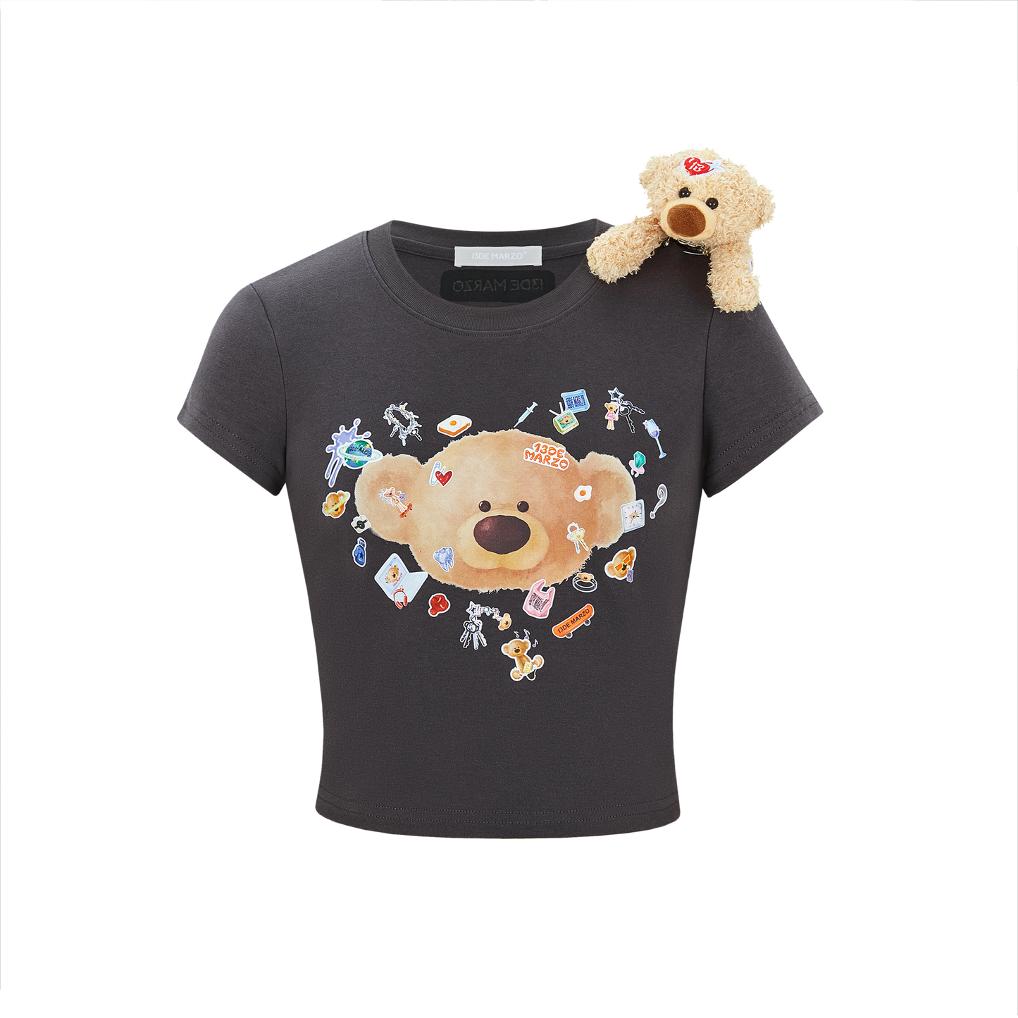 13DE MARZO Bear Stickers Top Grey