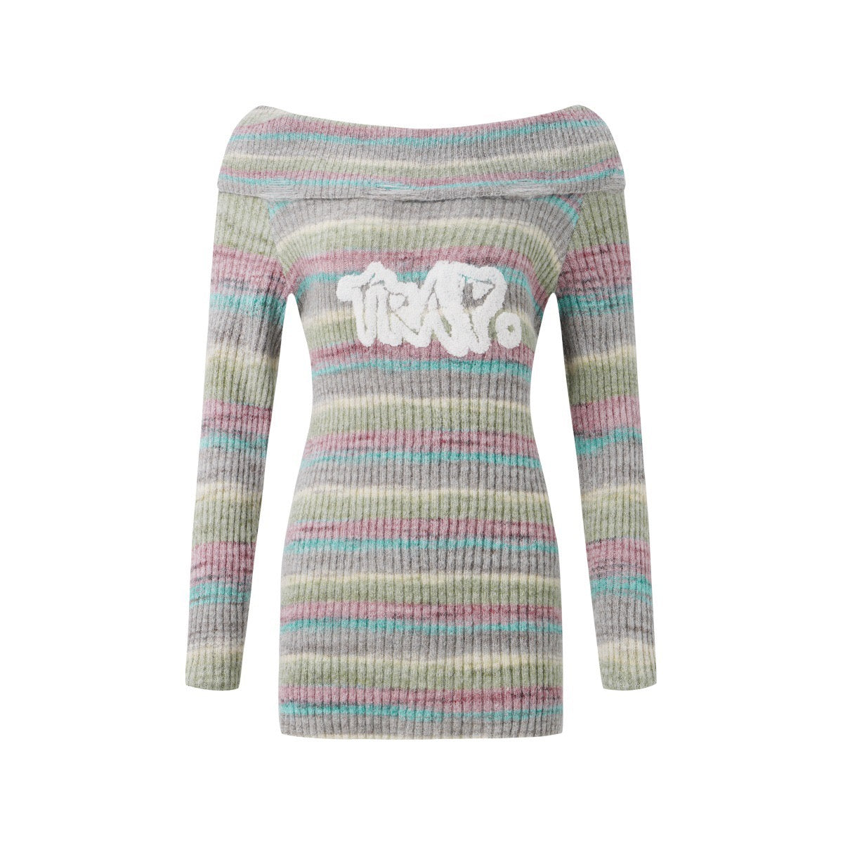 BLUREMO Gradient Off Shoulder Letter Sweet Knitted Sweater