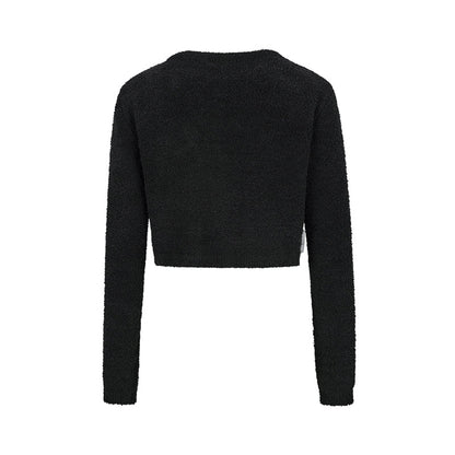 13DE MARZO Embroidered Plush Cardigan Black