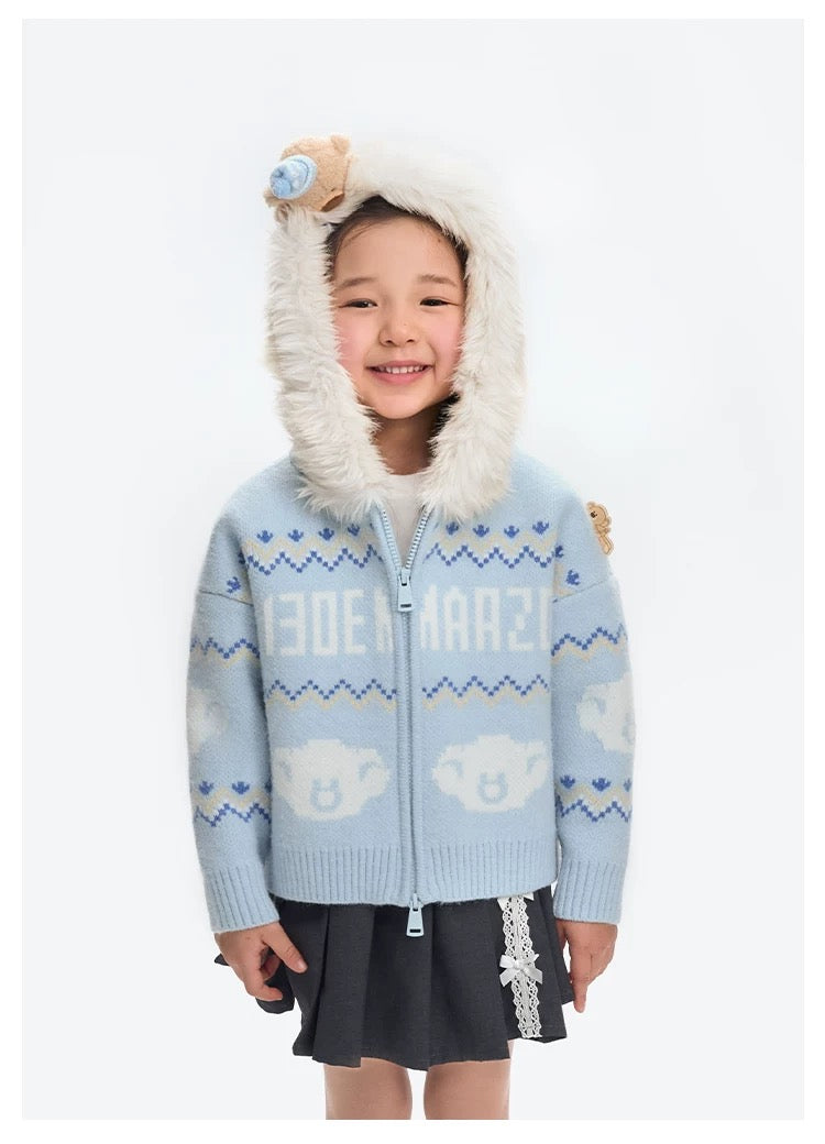 13DE MARZO Babybear Fair lsle Zip Hoodie Blue