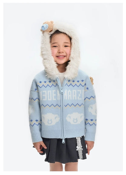 13DE MARZO Babybear Fair lsle Zip Hoodie Blue