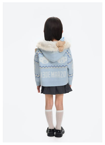 13DE MARZO Babybear Fair lsle Zip Hoodie Blue