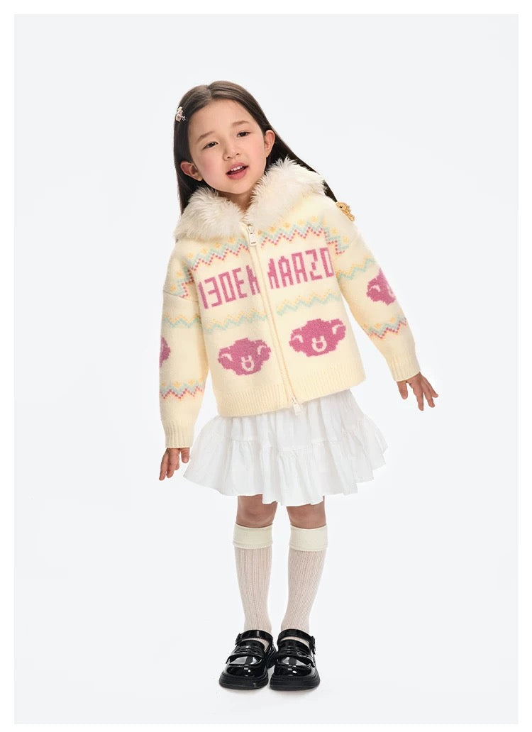 13DE MARZO Babybear Fair lsle Zip Hoodie Beige