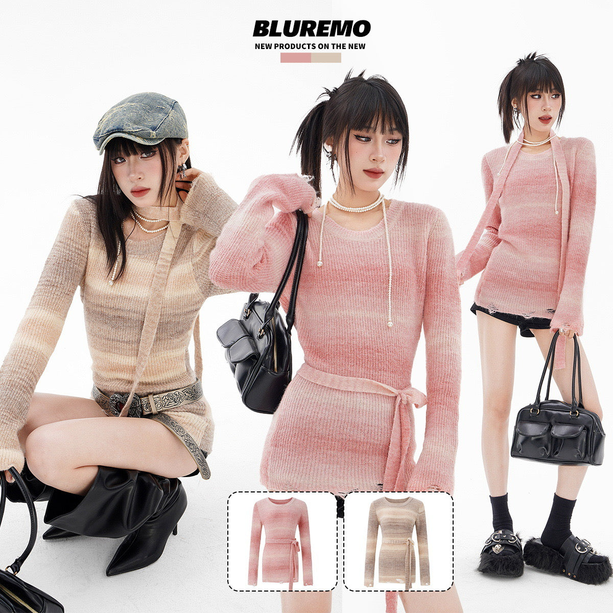 BLUREMO Gradient Versatile Waist Sweet Knitted Sweater