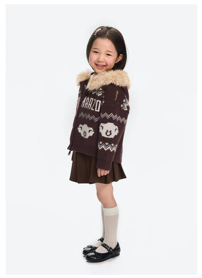 13DE MARZO Babybear Fair lsle Zip Hoodie Brown