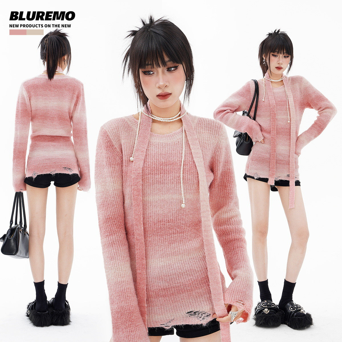 BLUREMO Gradient Versatile Waist Sweet Knitted Sweater