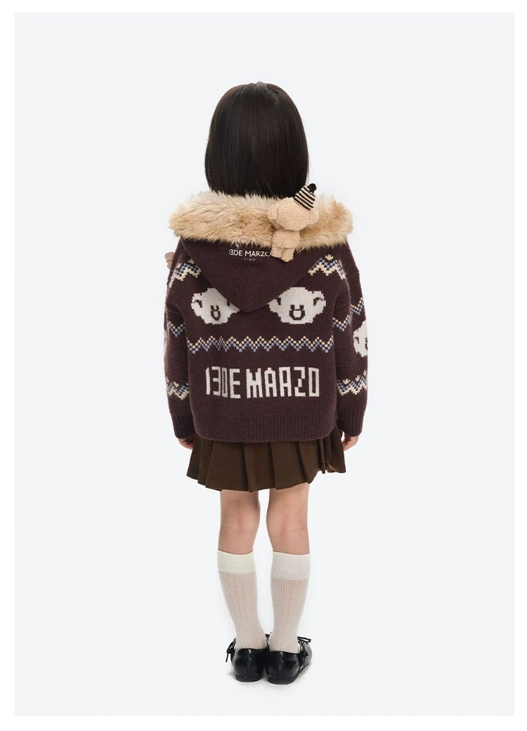 13DE MARZO Babybear Fair lsle Zip Hoodie Brown